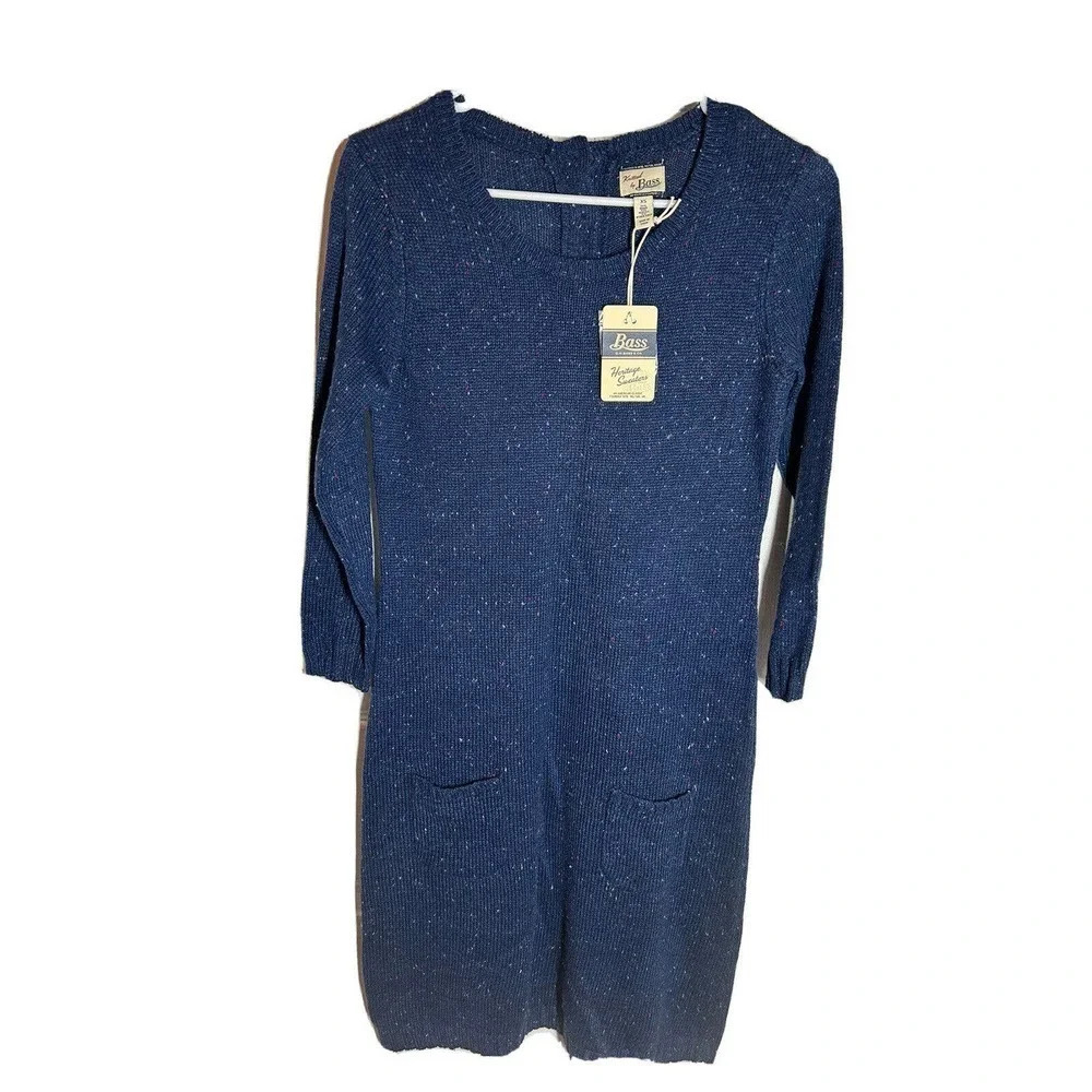Knitted By G.H. Bass Womens Blue Sweater Dress With Pockets Size XS